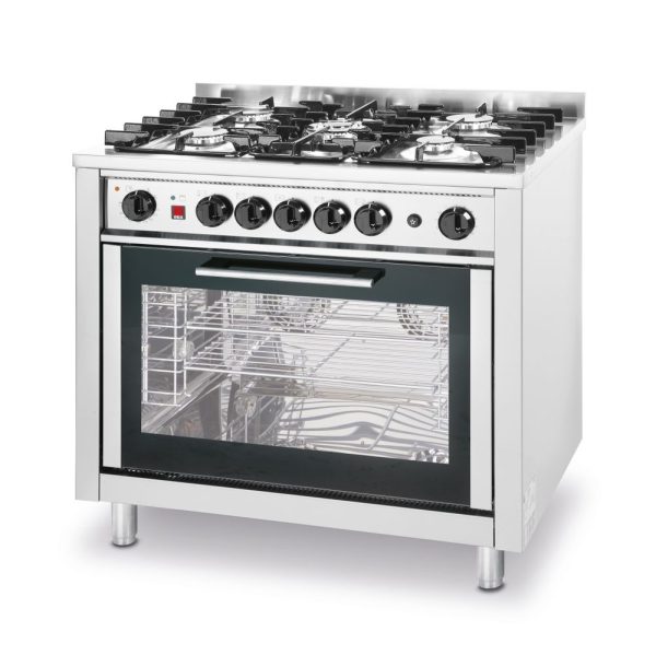 Fogão a gás – 5 bicos com forno elétrico, HENDI, Kitchen Line, Prateado, 230V/2900W, 14,3kW, 900x653x(H)900mm