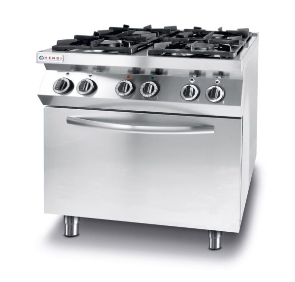 Fogão a gás Kitchen Line com 4 bicos e forno elétrico de convecção GN 1/1, HENDI, Kitchen Line, 230V/3000W, 19kW, 800x722x(H)900mm