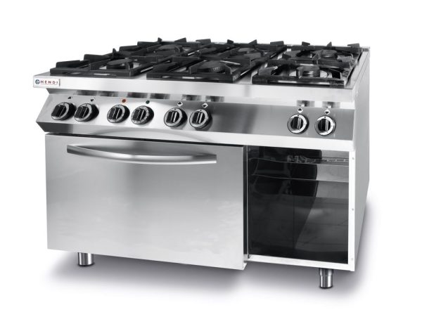 Fogão a gás Kitchen Line com 6 bicos e forno elétrico de convecção GN 1/1, HENDI, Kitchen Line, 230V/3000W, 28,5kW, 1200x722x(H)900mm