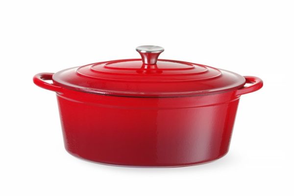 Caçarola de ferro fundido esmaltado, HENDI, 6,88L, Vermelho, 405x255x(H)134mm