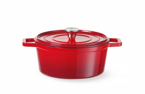 Caçarola de ferro fundido esmaltado, HENDI, 3,7L, Vermelho, 317x240x(H)105mm