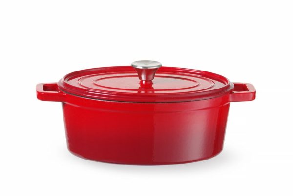 Caçarola de ferro fundido esmaltado, HENDI, 4,4L, Vermelho, 365x290x(H)115mm