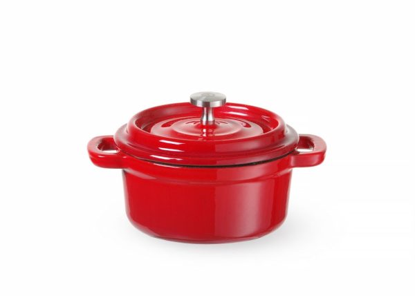 Caçarola de ferro fundido esmaltado, HENDI, 0,27L, Vermelho, 130x100x(H)48mm