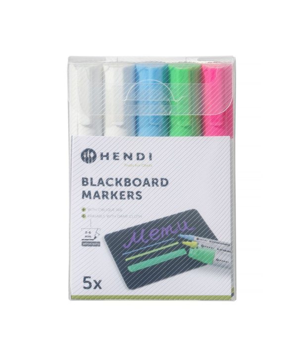 Marcadores para quadro preto 6 mm, HENDI, Marcadores: 1 rosa, 1 verde, 1 azul e 2 brancos