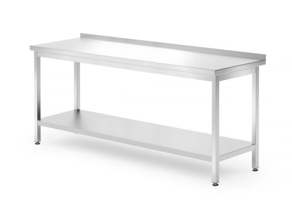 Mesa de trabalho de parede com prateleira – aparafusada, profundidade: 700 mm., HENDI, Kitchen Line, 1800x700x(H)850mm