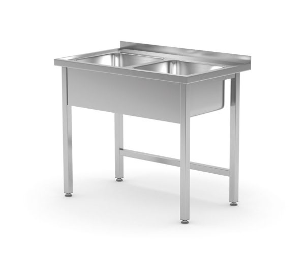 Mesa com lavatório - soldado, 2 pias, profundidade: 600mm, HENDI, Kitchen Line, 1000x600x(H)850mm