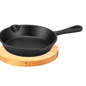 Frigideira Ferro Fundido Ø 16cm + Base Madeira