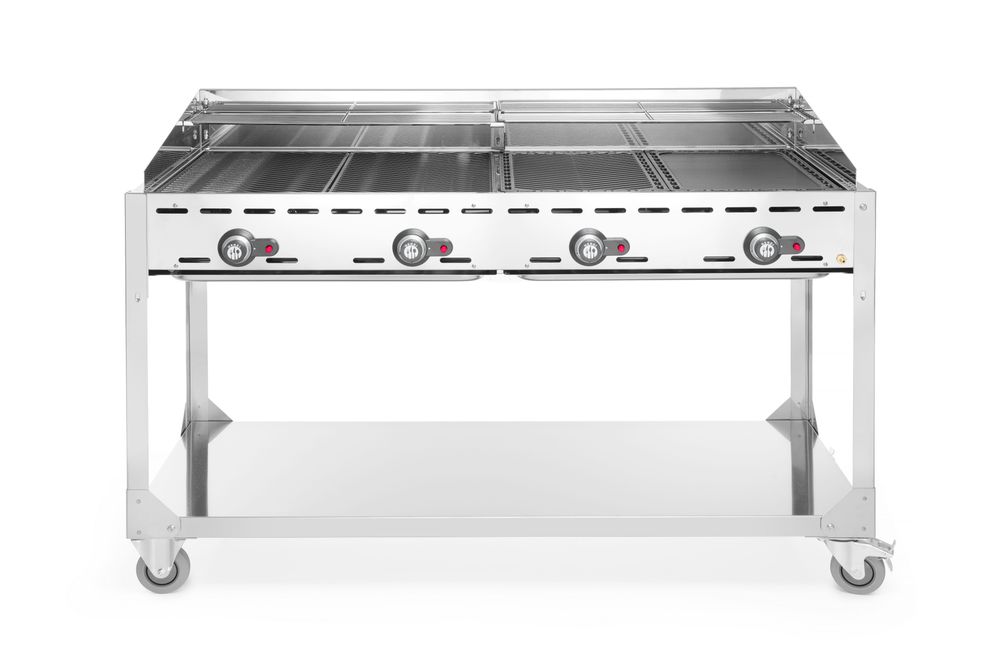 Green Fire com 4 bicos de gás, Profi Line, sobre base com rodas, Cinzento-claro, 22kW, 1400x612x(H)825mm