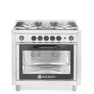 Fogão a gás com 5 bicos e forno eléctrico, Kitchen Line, Prateado, 230V/2900W, 14,3kW, 900x653x(H)900mm