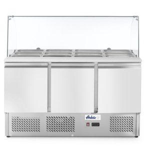 Bancada frigorífica para ingredientes de três portas com expositor em vidro 380 L, Arktic, 254L, 230V/310W, 700x1365x(H)1300mm