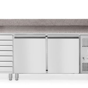 Bancada de refrigeração para pizas com 2 portas e 7 gavetas, com tampo em granito, Arktic, 250L, 230V/250W, 800x2010x(H)840mm