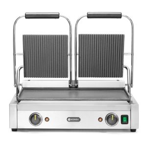 Grelha de contacto - versão dupla, parte superior canelada e fundo liso, 230V/3600W, 570x375x(H)216mm
