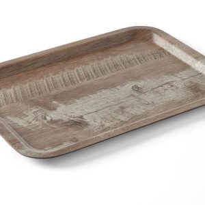 Tabuleiro para servir em melamina com padrão de madeira, AmerBox, Madeira escura, 240x340mm