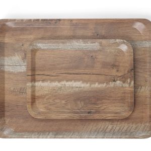 Tabuleiro para servir em melamina com padrão de madeira, AmerBox, Madeira, 240x340mm
