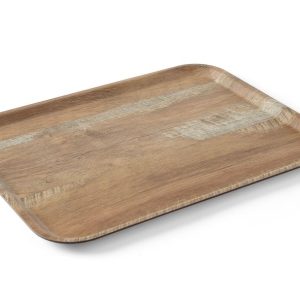 Tabuleiro para servir em melamina com padrão de madeira, AmerBox, Madeira, 370x530mm