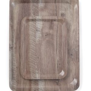 Tabuleiro para servir em melamina com padrão de madeira, AmerBox, Madeira escura, 370x530mm