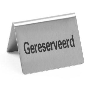 Sinal de mesa Reservada, Gereserveerd, 4 unid., 50x35x(H)40mm