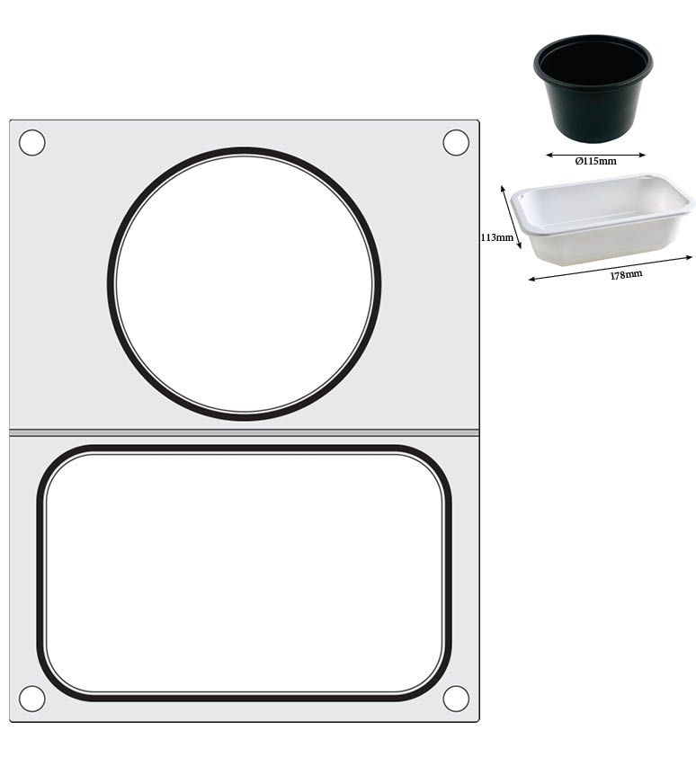 Tabuleiro para seladora térmica matrix, para um tabuleiro com um único compartimento com as medidas 178x113 mm + recipiente ø115 mm - Image 3