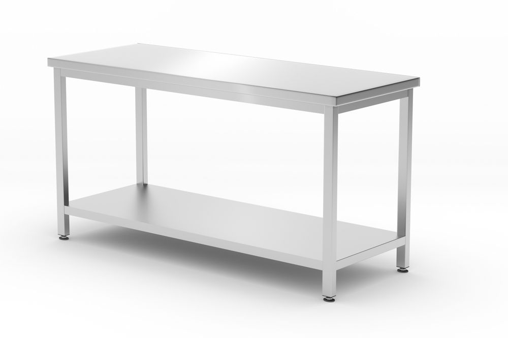 Mesa central com prateleira – aparafusada, profundidade 600 mm, Profi Line, 1600x600x(H)850mm