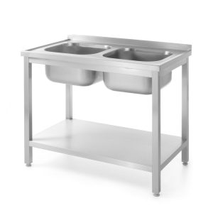 Mesa com 2 lavatórios e prateleira – aparafusada, profundidade 600 mm, Profi Line, 1000x600x(H)850mm