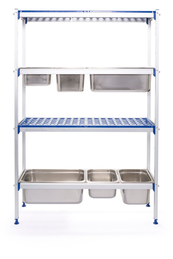 Estante de armazenamento em alumínio para recipientes GN, 1120x355x(H)1685mm