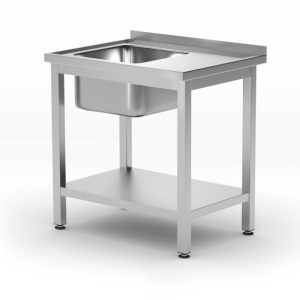 Mesa lava-loiças com prateleira – aparafusada, profundidade 600 mm, Profi Line, Lado esquerdo, 800x600x(H)850mm