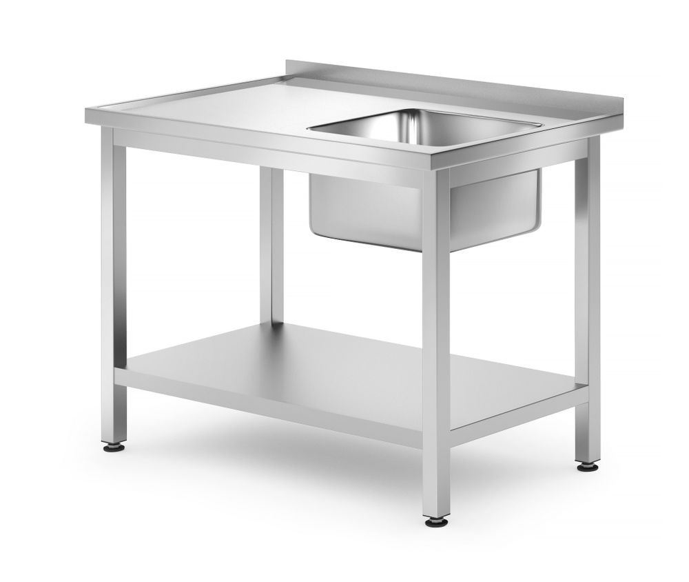 Mesa lava-loiças com prateleira – aparafusada, profundidade 700 mm, Profi Line, Direita, 1000x700x(H)850mm