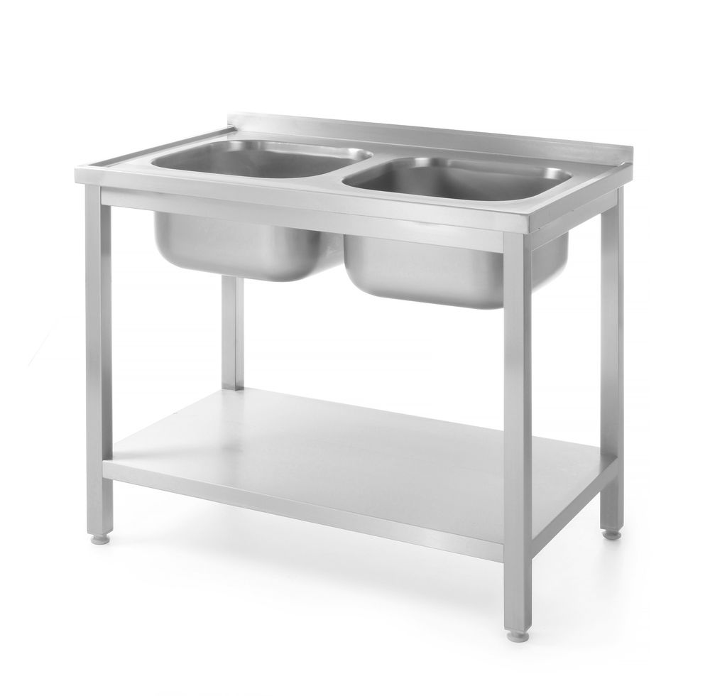Mesa com 2 lavatórios, com prateleira – aparafusada, Profi Line, 1000x700x(H)850mm