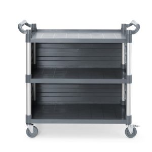 Carrinho de serviço em polipropileno com 3 prateleiras, grande, AmerBox, Inclui painéis laterais, 1010x500x(H)960mm