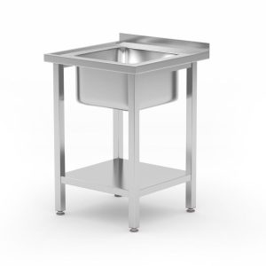 Mesa com lava-loiças com prateleira, aparafusada, Kitchen Line, lava-loiças no centro, 600x600x(H)850mm