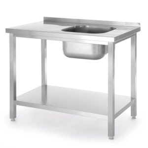 Mesa com lava-loiças com prateleira, aparafusada, Kitchen Line, lava-loiças do lado direito, 800x600x(H)850mm