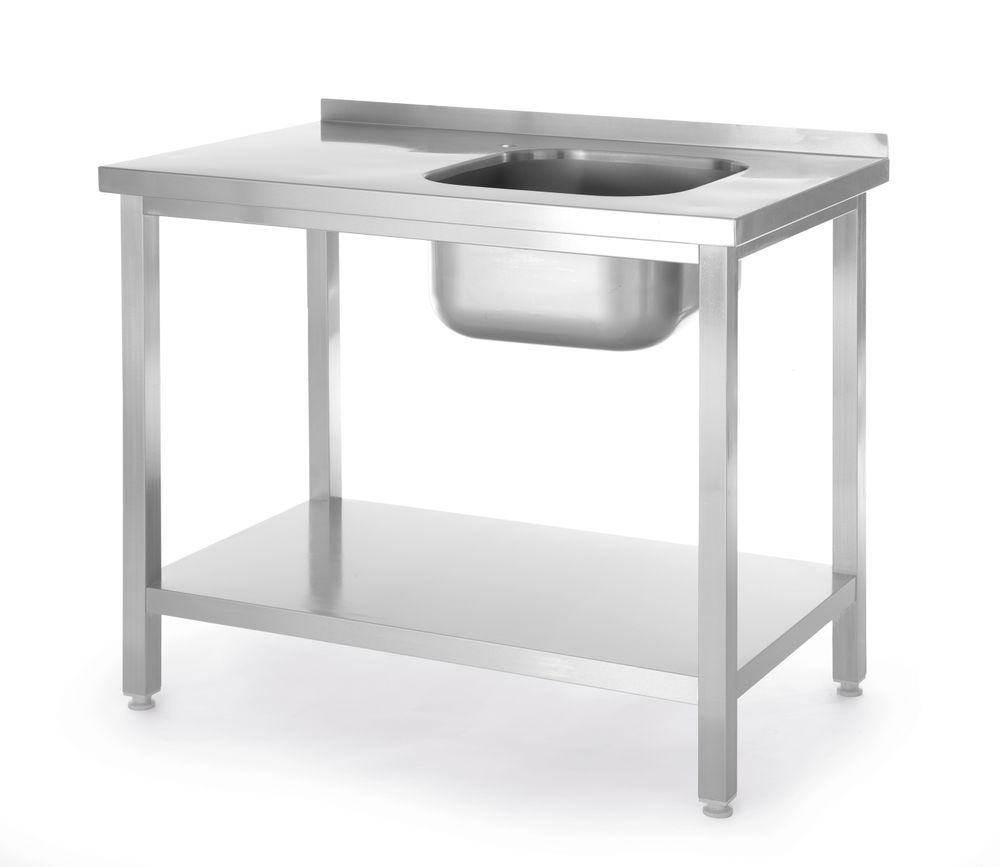 Mesa com lava-loiças com prateleira, aparafusada, Kitchen Line, lava-loiças do lado direito, 800x600x(H)850mm