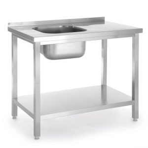 Mesa com lava-loiças com prateleira, aparafusada, Kitchen Line, lava-loiças do lado esquerdo, 800x600x(H)850mm