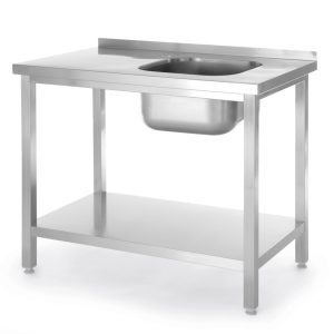 Mesa com lava-loiças com prateleira, aparafusada, Kitchen Line, lava-loiças do lado esquerdo, 1000x600x(H)850mm