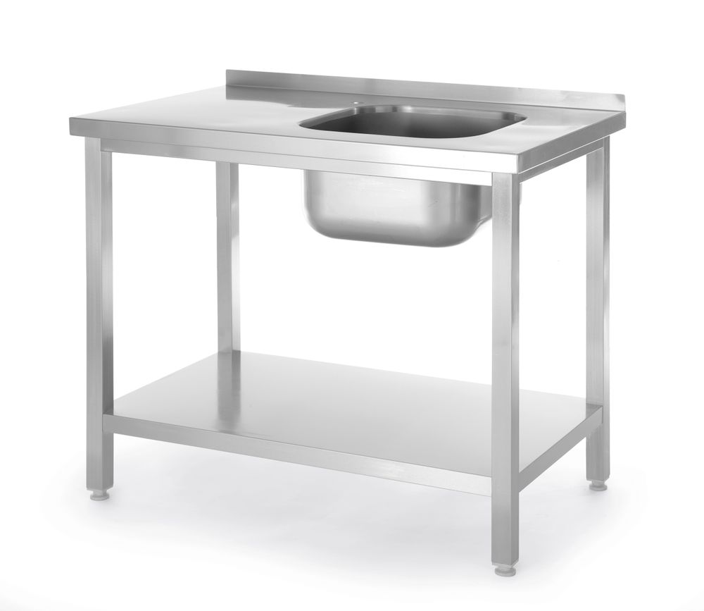 Mesa com lava-loiças com prateleira, aparafusada, Kitchen Line, lava-loiças do lado direito, 1000x600x(H)850mm