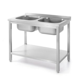 Mesa com 2 lava-loiças e prateleira, aparafusada, Kitchen Line, 1000x600x(H)850mm