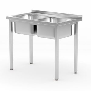 Mesa com 2 lava-loiças – aparafusados, Kitchen Line, 1000x600x(H)850mm