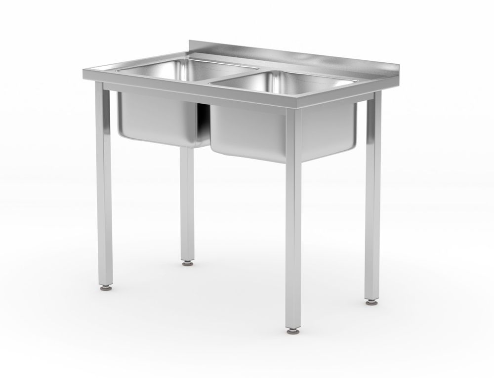 Mesa com 2 lava-loiças – aparafusados, Kitchen Line, 1000x600x(H)850mm