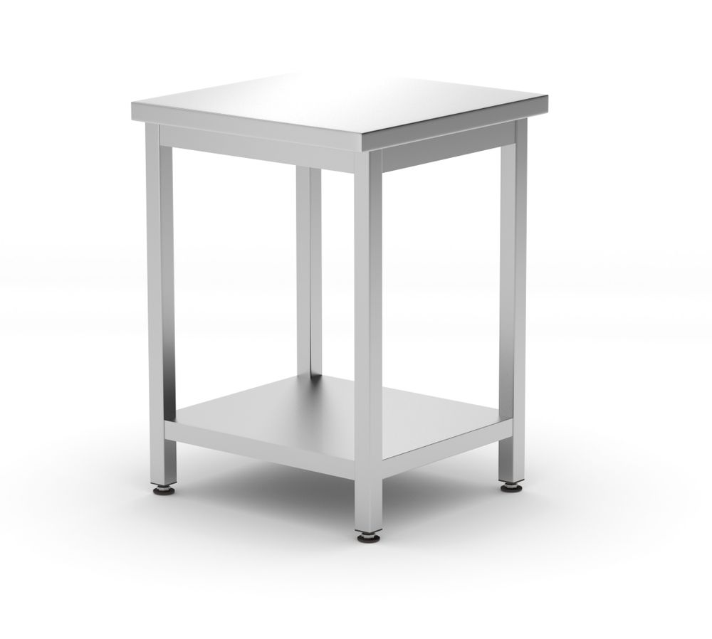 Mesa central com prateleira – aparafusada, profundidade 600 mm, Kitchen Line, 600x600x(H)850mm