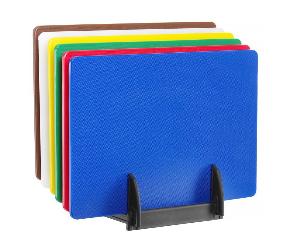 Conjunto de 6 tábuas de corte HACCP com suporte, 6 unid., 450x300mm