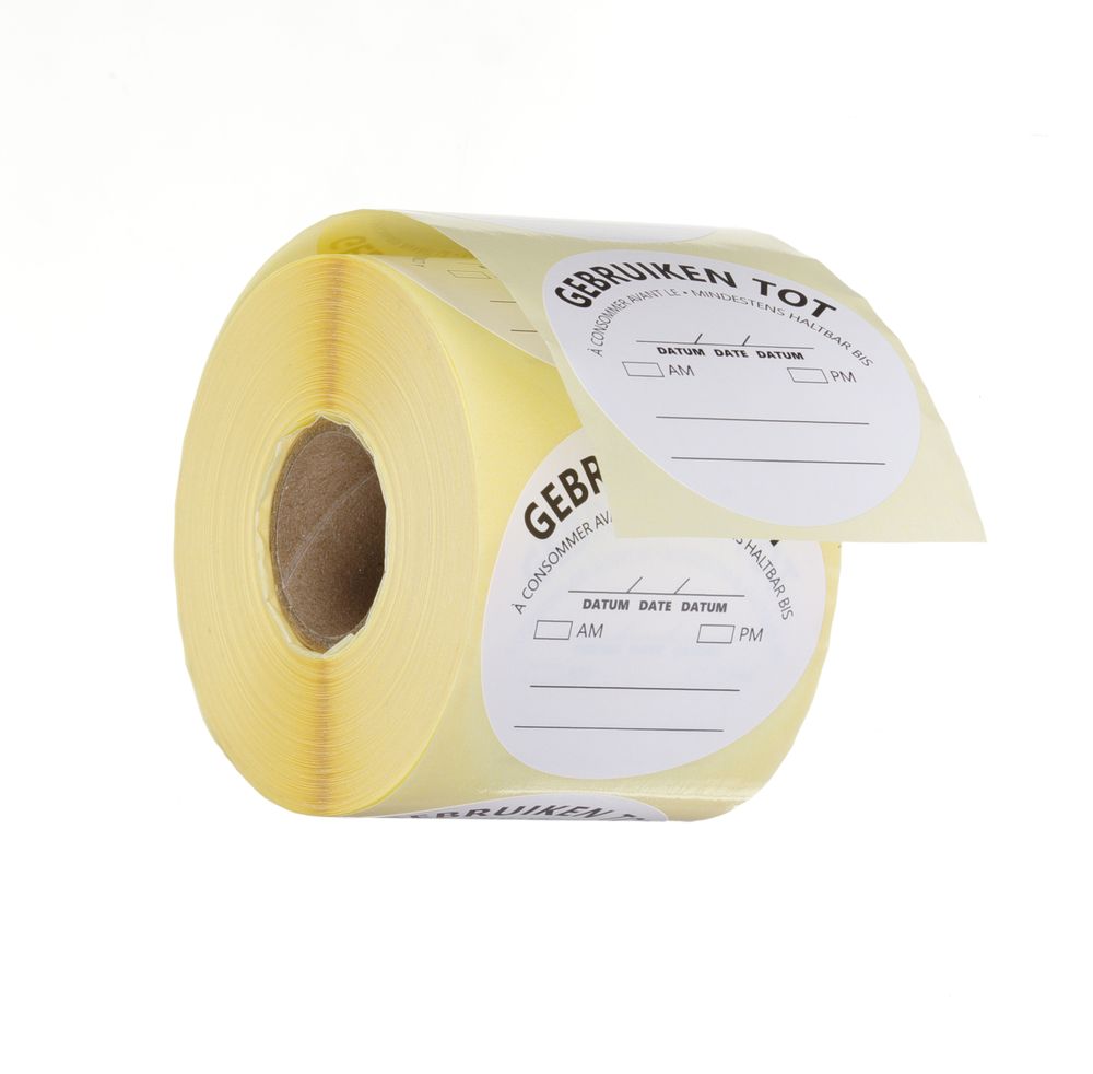 Etiquetas de segurança alimentar, multiusos, fáceis de remover, “CONSUMIR ANTES DE”, Branco, 500 unid., ⌀50mm