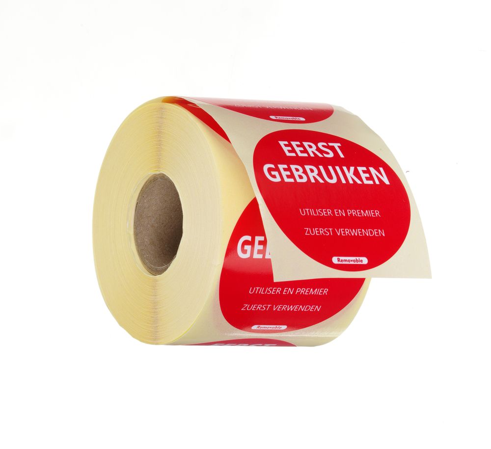 Autocolantes de segurança alimentar, multiusos, fáceis de remover, “USAR PRIMEIRO”, Vermelho, 500 unid., ⌀50mm