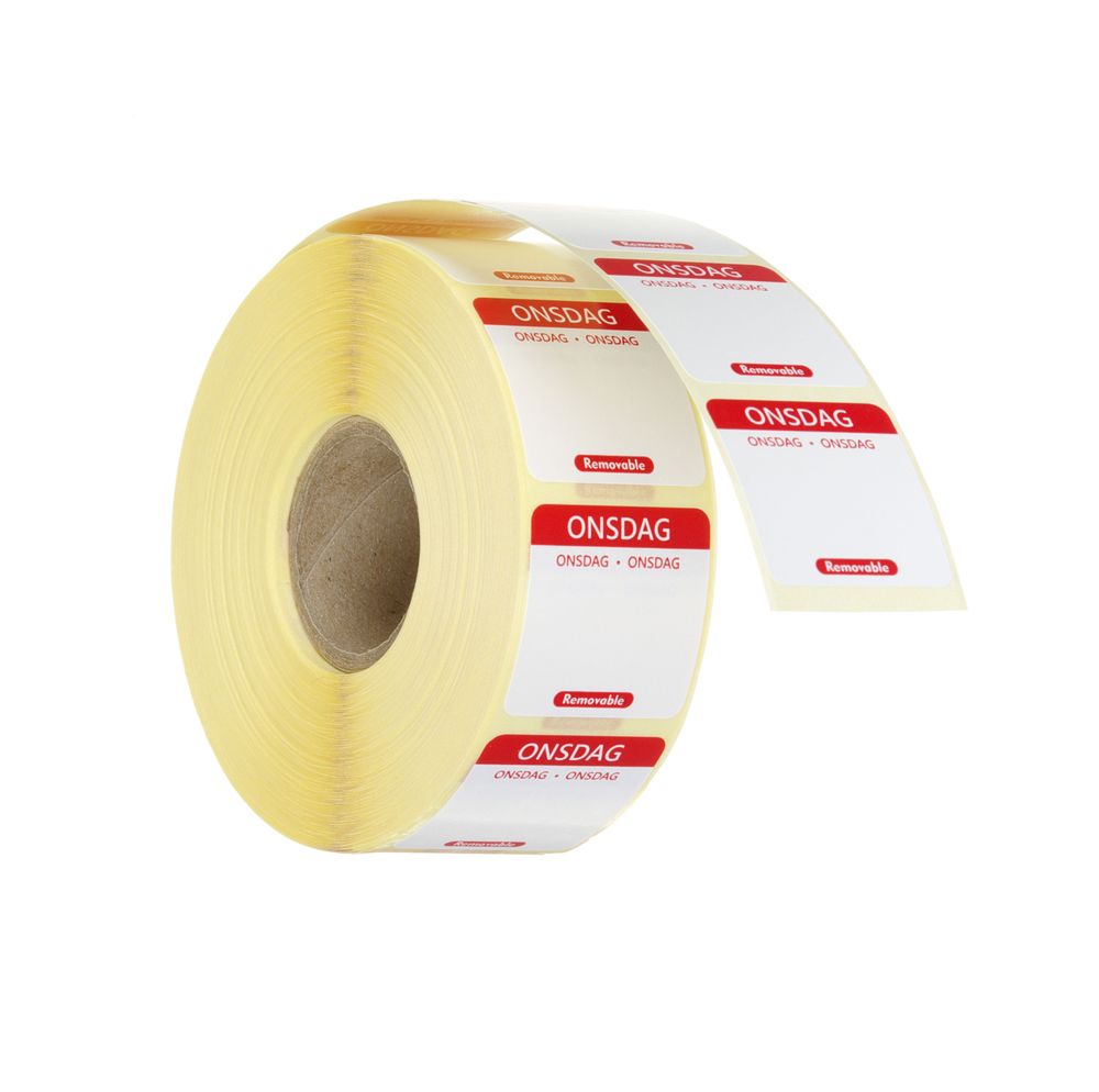 Etiquetas diárias de segurança alimentar, multiusos, fáceis de remover, Quarta-feira, Vermelho, 1000 unid., 25x25mm