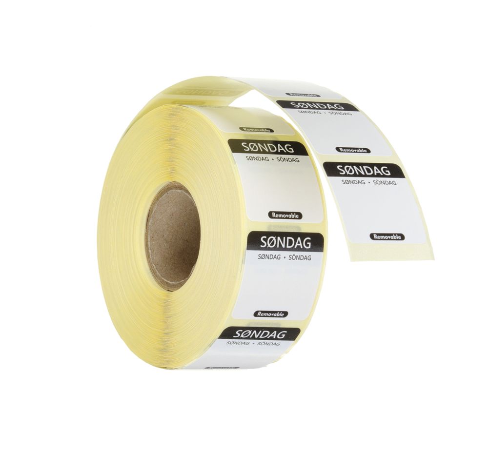 Etiquetas diárias de segurança alimentar, multiusos, fáceis de remover, Domingo, Preto, 1000 unid., 25x25mm