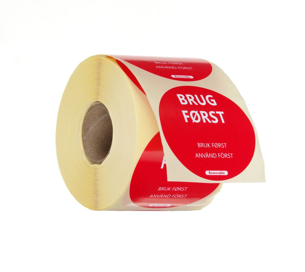 Etiquetas de segurança alimentar, multiusos, fáceis de remover, “USAR PRIMEIRO”, Vermelho, 500 unid., ⌀50mm