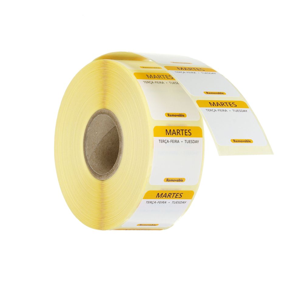 Etiquetas diárias de segurança alimentar, multiusos, fáceis de remover, Terça-feira, Amarelo, 1000 unid., 25x25mm