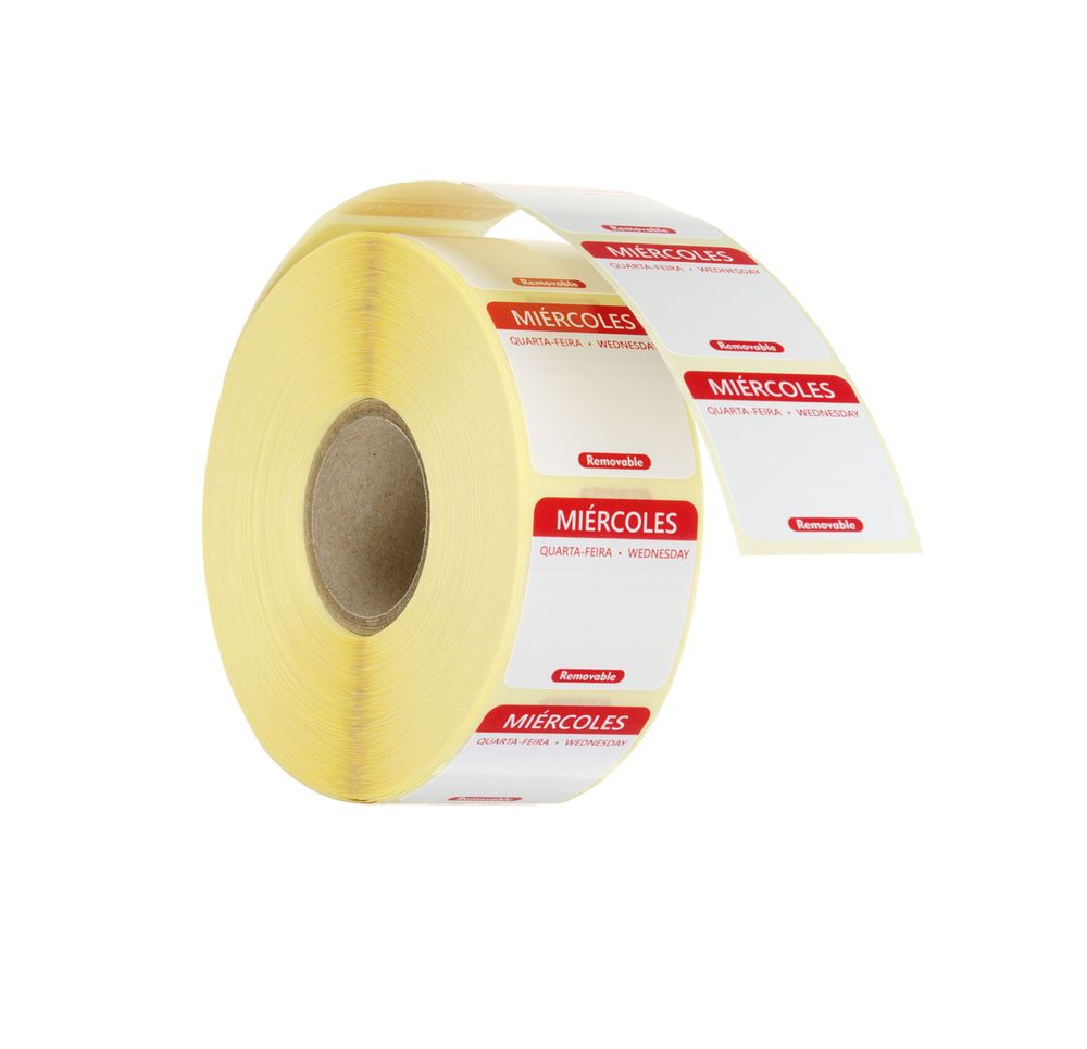 Etiquetas diárias de segurança alimentar, multiusos, fáceis de remover, Quarta-feira, Vermelho, 1000 unid., 25x25mm
