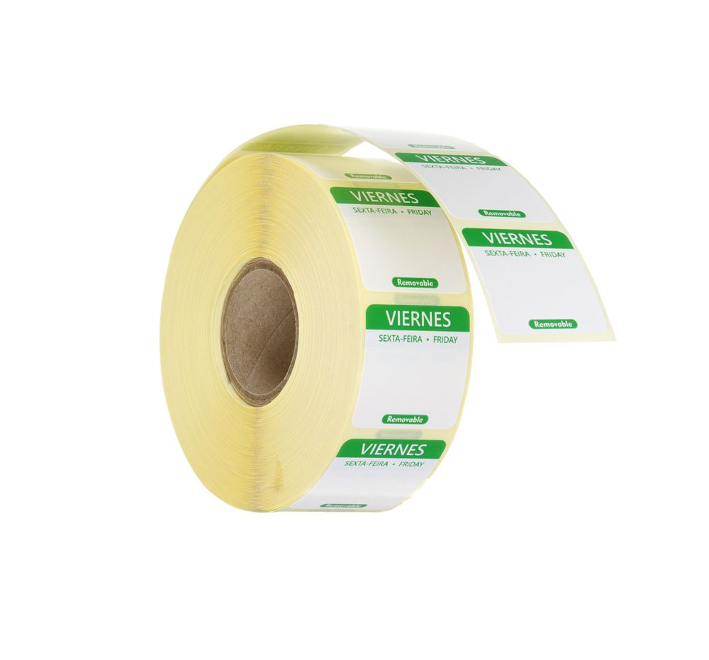 Etiquetas diárias de segurança alimentar, multiusos, fáceis de remover, Sexta-feira, Verde, 1000 unid., 25x25mm