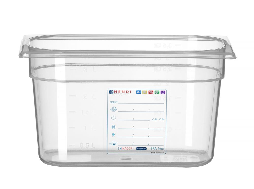 Recipiente Gastronorm 1/4, GN 1/4, 3,5L, Transparente, 265x162x(H)150mm